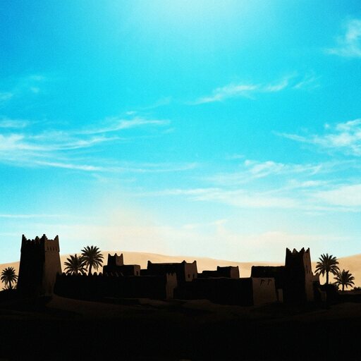 The same horizon at midday under a high, bright sky.